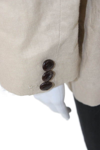 Zara Women Basic Linen Jacket Beige Button Long Sleeve Size XS