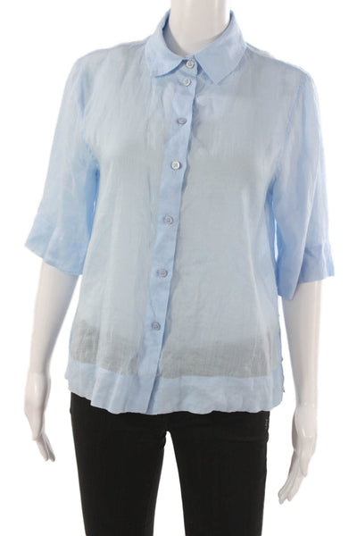 Zara Women Blue Lyocell Collared Button-Up Blouse 3/4 Sleeve Basic Size XS