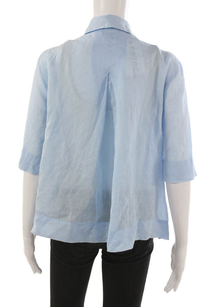 Zara Women Blue Lyocell Collared Button-Up Blouse 3/4 Sleeve Basic Size XS