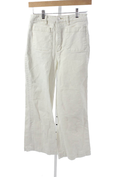 Rollas Womens Wide Leg Jeans Ivory Zip Cotton Blend Size 26