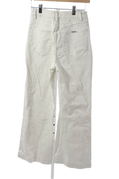 Rollas Womens Wide Leg Jeans Ivory Zip Cotton Blend Size 26