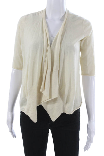 Calypso Saint Barth Women Cardigan Cashmere V-Neck Ivory Short Sleeve Size XS