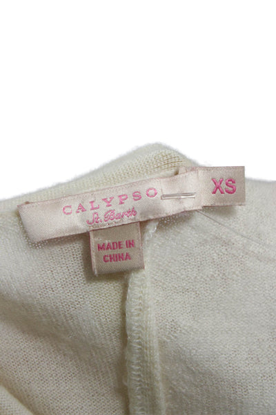 Calypso Saint Barth Women Cardigan Cashmere V-Neck Ivory Short Sleeve Size XS