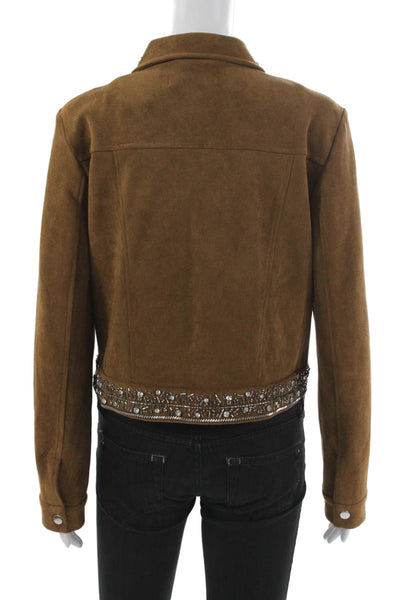 Zara Womens Basic Faux Suede Jacket Brown Zip Long Sleeve Size S