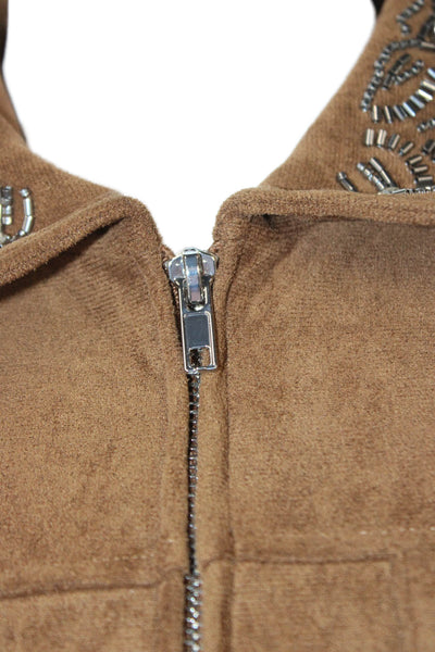 Zara Womens Basic Faux Suede Jacket Brown Zip Long Sleeve Size S