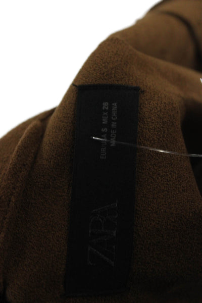 Zara Womens Basic Faux Suede Jacket Brown Zip Long Sleeve Size S