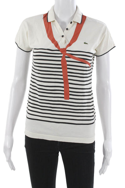 Lacoste Women Striped Cotton Polo Collared Short Sleeve Nautical Size 40