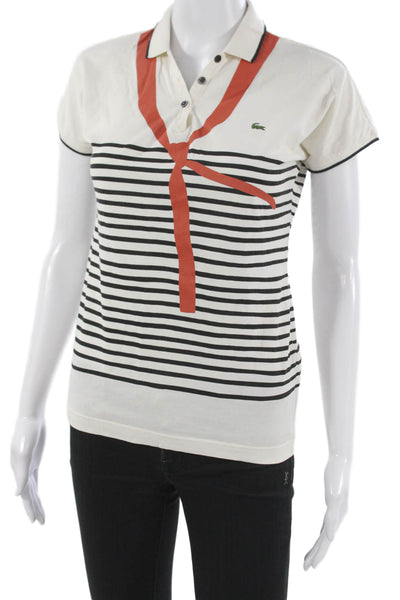 Lacoste Women Striped Cotton Polo Collared Short Sleeve Nautical Size 40