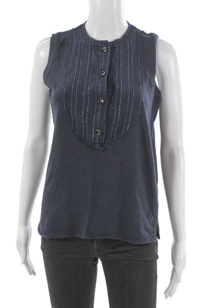 Derek Lam 10 Crosby Womens Sleeveless Henley Cotton Tank Top Blue Button Size S