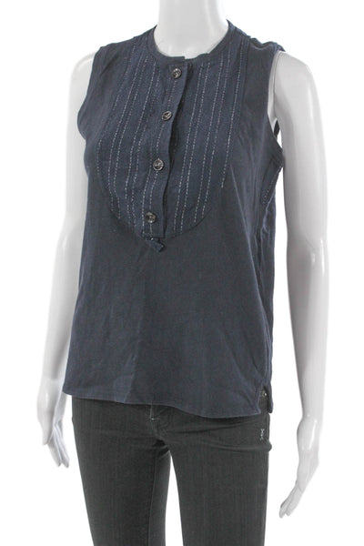 Derek Lam 10 Crosby Womens Sleeveless Henley Cotton Tank Top Blue Button Size S