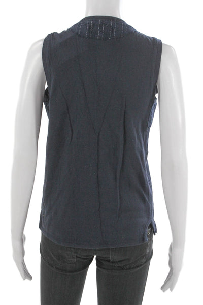 Derek Lam 10 Crosby Womens Sleeveless Henley Cotton Tank Top Blue Button Size S