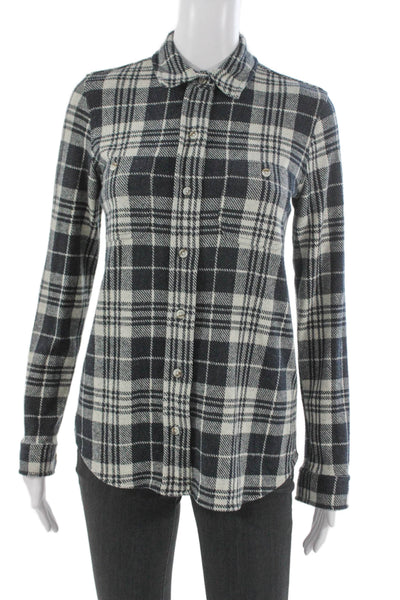 Faherty Unisex Adults Flannel Button-Up Gray Collared Long Sleeve Size XS