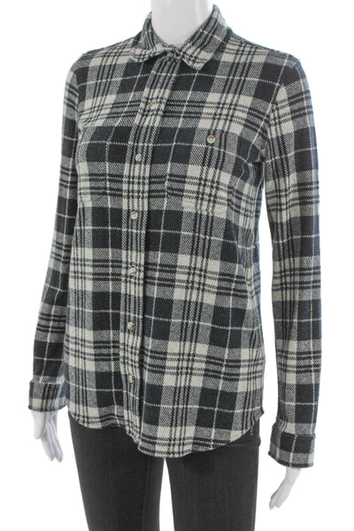 Faherty Unisex Adults Flannel Button-Up Gray Collared Long Sleeve Size XS