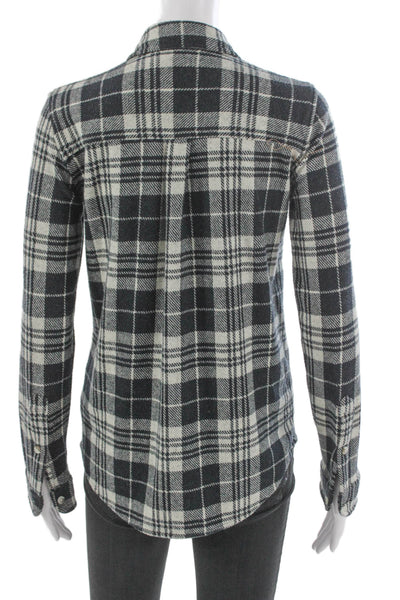 Faherty Unisex Adults Flannel Button-Up Gray Collared Long Sleeve Size XS