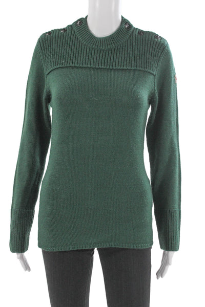 Moncler Women Military Green Virgin Wool Mock Neck Pullover Sweater Size M