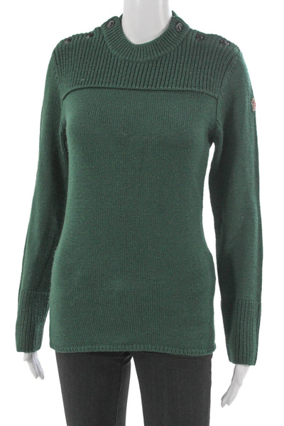 Moncler Women Military Green Virgin Wool Mock Neck Pullover Sweater Size M