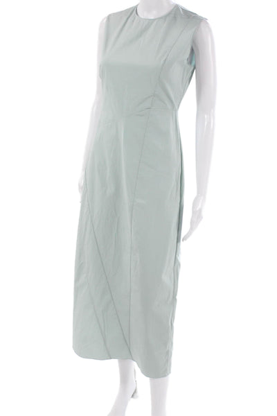 Theory Womens Green Cotton Shift Dress Sleeveless Crew Neck Mid Calf Size 2