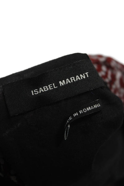 Isabel Marant Women Silk Red Geometric V-Neck Mini Dress Sleeveless Zip Size 38