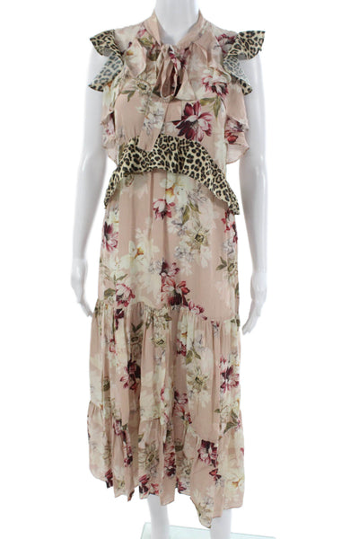 Kachel Womens Designer Silk Floral High Neck Sleeveless Midi Dress Pink Size 2
