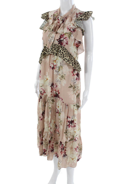 Kachel Womens Designer Silk Floral High Neck Sleeveless Midi Dress Pink Size 2