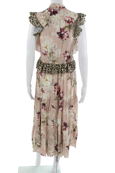 Kachel Womens Designer Silk Floral High Neck Sleeveless Midi Dress Pink Size 2