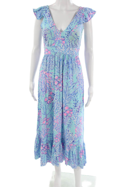 Lilly Pulitzer Women Maxi Dress Multi-Color Floral V-Neck Sleeveless Size 0