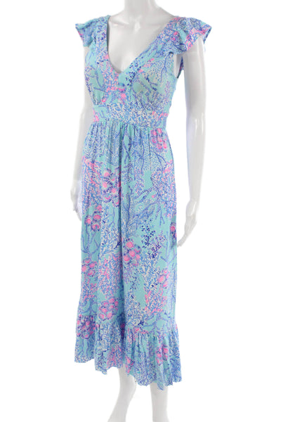 Lilly Pulitzer Women Maxi Dress Multi-Color Floral V-Neck Sleeveless Size 0