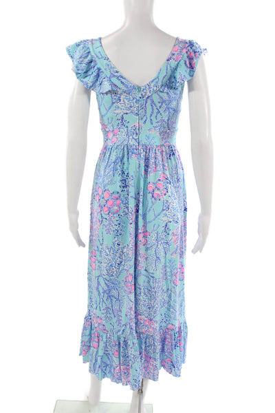Lilly Pulitzer Women Maxi Dress Multi-Color Floral V-Neck Sleeveless Size 0