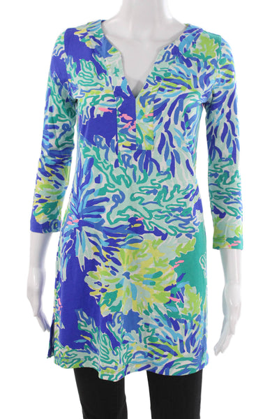 Lilly Pulitzer Women Multi Floral V-Neck 3/4 Sleeve Pima Cotton Shirt Size XS