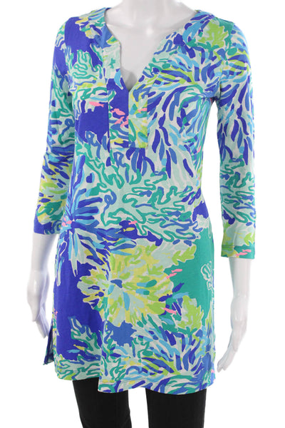 Lilly Pulitzer Women Multi Floral V-Neck 3/4 Sleeve Pima Cotton Shirt Size XS