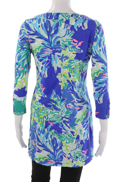 Lilly Pulitzer Women Multi Floral V-Neck 3/4 Sleeve Pima Cotton Shirt Size XS