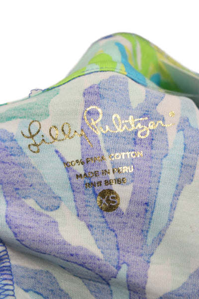 Lilly Pulitzer Women Multi Floral V-Neck 3/4 Sleeve Pima Cotton Shirt Size XS