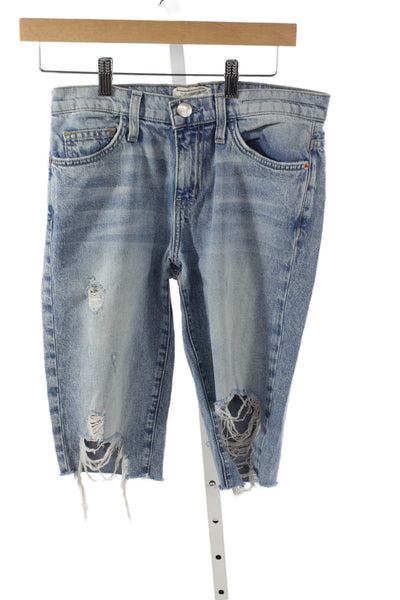 Current/Elliott Unisex Cropped Jeans Blue Cotton Button Distressed Size 26
