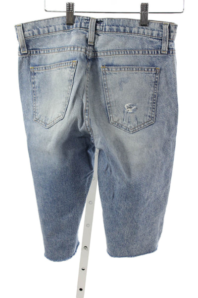 Current/Elliott Unisex Cropped Jeans Blue Cotton Button Distressed Size 26