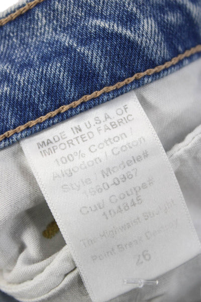 Current/Elliott Unisex Cropped Jeans Blue Cotton Button Distressed Size 26