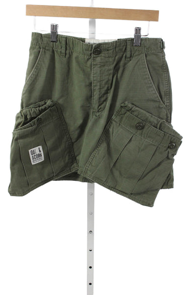 Oak & Acorn Mens Cargo Shorts Green 100% Cotton Button Size S