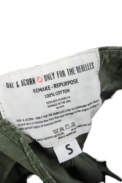 Oak & Acorn Mens Cargo Shorts Green 100% Cotton Button Size S