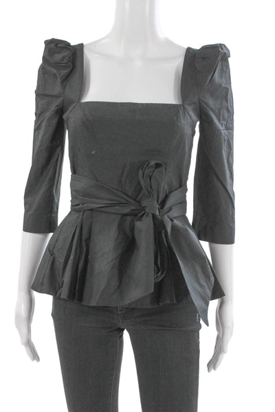 Cara Cara Womens Peplum Black Cotton Square Neck 3/4 Sleeve Blouse Size 0