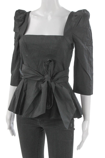 Cara Cara Womens Peplum Black Cotton Square Neck 3/4 Sleeve Blouse Size 0