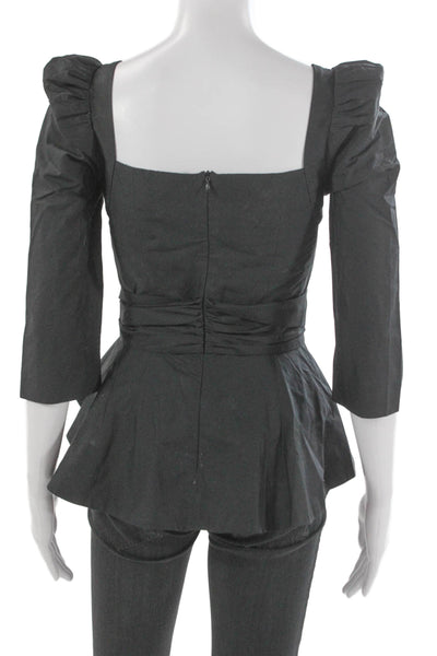 Cara Cara Womens Peplum Black Cotton Square Neck 3/4 Sleeve Blouse Size 0