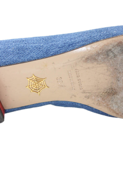 Charlotte Olympia Womens Slip On Denim Kitty Ballet Flats Blue Red Size 36.5