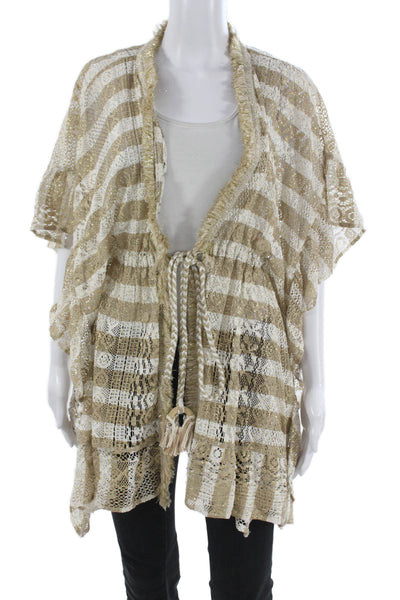 Ramy Brook Womens Gold Striped V-Neck Blouse Poly Blend Short Sleeve Size XS
