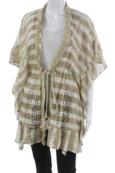 Ramy Brook Womens Gold Striped V-Neck Blouse Poly Blend Short Sleeve Size XS