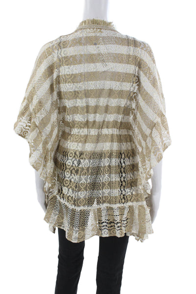 Ramy Brook Womens Gold Striped V-Neck Blouse Poly Blend Short Sleeve Size XS
