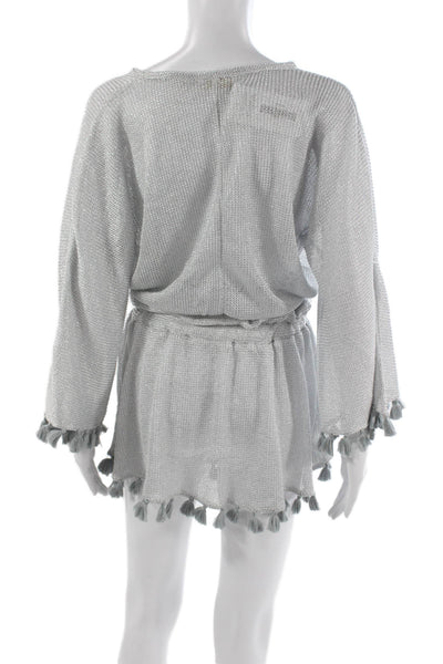 Ramy Brook Womens Kaftan Dress Silver V Neck Long Sleeve Petite Size XS