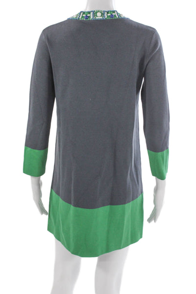 BCBGMAXAZRIA Women Silk Colorblock V-Neck Shift Dress Gray 3/4 Sleeve Size XS