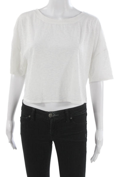 Lululemon Women Cropped T-Shirt White Cotton Blend Crew Short Sleeve Size 10
