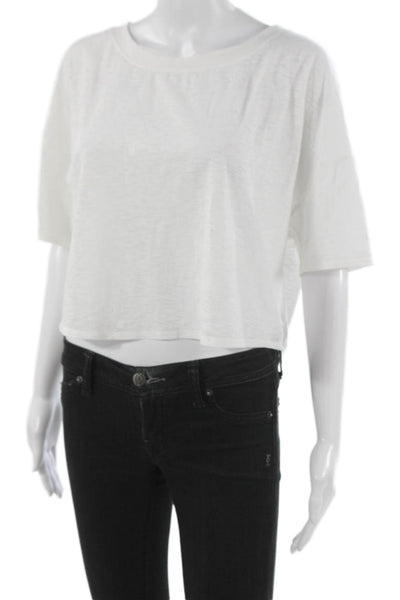 Lululemon Women Cropped T-Shirt White Cotton Blend Crew Short Sleeve Size 10