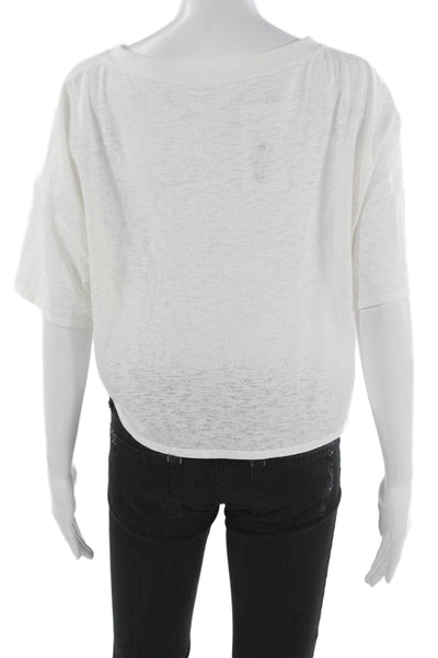 Lululemon Women Cropped T-Shirt White Cotton Blend Crew Short Sleeve Size 10
