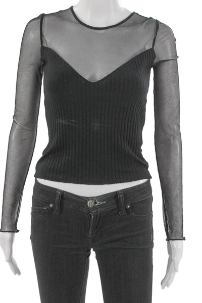 Zara Women Basic Black Long Sleeve Round Neck Polyester Blouse Size S